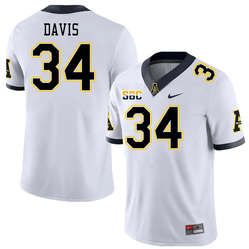 Men #34 Bradley Davis Appalachian State Mountaineers College Football Jerseys Stitched Sale-White